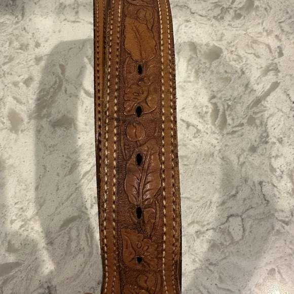 Vintage Hand Tooled Brown Leather‎ Belt With Removable Buckle Size 40 - Picture 5 of 5